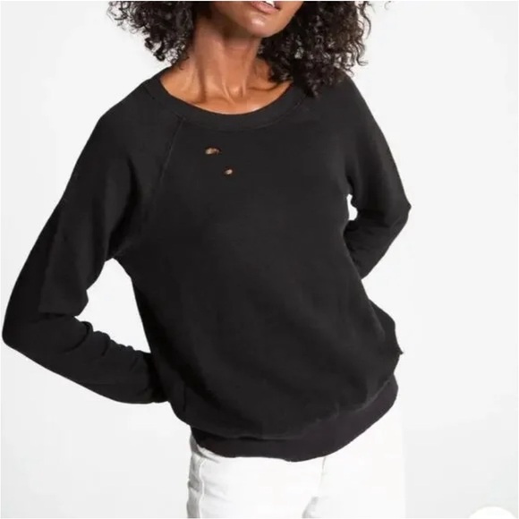 n:PHILANTHROPY Belize Distressed Long Sleeve Crewneck Sweatshirt in Black XS - Picture 1 of 8
